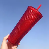 2021 ￉dition limit￩e Mugs Starbucks Red and Yellow Double Plastic avec des pailles Mat￩riau pour animaux de compagnie pour enfants Adult Girlfirend Gift Products