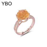 Cluster Rings YBO Natural Round Citrine Firework Cut Women Rose Gold Plated Sterling Silver 925 Jewelry Adjustable Engagement Ring Jewel