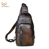 Waist s Natural Leather men Casual Fashion Blue Travel Triangle Chest Sling Design 8" Tablet Shoulder Strap Bag Daypack Male 8005 0206