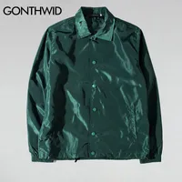 Men s Jackets GONTHWID Hip Hop Windbreaker Jacket Streetwear Mens Plain Blank Thin Coat Harajuku Casual Green Black Pink 230207