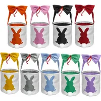 Party Gift Decoration Easter Bunny Basket Bags For Kids Cotton Linen Carrying Gift and Eggs Hunt Bag Fluffy Tails Printed Rabbit Toys Bucket Tote bb0207