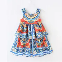 2021 Children's Summer Girls palace printing suspenders Dress European and American baby children clothing whole184a