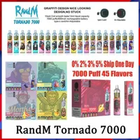 Oryginalne Randm Tornado 7000 Puffs 7k Dostępowe Vape Pen Elektroniczne papierosy 14 ml Podejdź Cewka 6 Świecające kolory doładowalne do przepisywania powietrza 2% 5% Urządzenie 50 Smaki