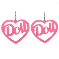 Dangle Earrings 2023 Fashion Pink Long Hanging Big Heart For Women Punk Acrylic Letter Dou Drop Earring Pendientes Mujer Moda