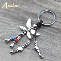 Keychains Anslow 2023 Wholesale Brand Leather Metal Unisex Dragonfly Personality Design Keychain Ring For Car Door LOW0005KY
