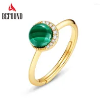 Cluster Rings Green Round Ball For Women Geometric Malachite 925 Sterling Silver Ring Adjustable Zircon Inlay Gold Plated Jewelry 2023