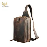 Waist s Crazy Horse Leather Men Casual Fashion Travel Triangle Chest Sling Design 8" Tablet One Shoulder Strap Bag Daypack Male 6216 0206