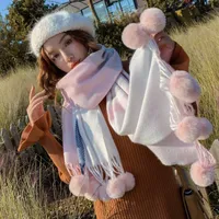 Hats Scarves Gloves Sets & Korean Version Of The Autumn And Winter Long Student Scarf Women Plaid Cute Fur Ball Big Shawl Fashion Thick Warm
