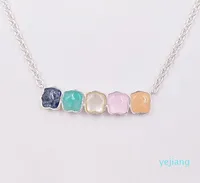 Authentic 925 Sterling Silver pendants Mini Color Necklace In Silver With Gems Fits European bear Jewelry Style Gift