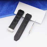 2519mm real cow leather rubber watch strap silver gold clasp black for hub strap for big bang belt watch band with tools292P