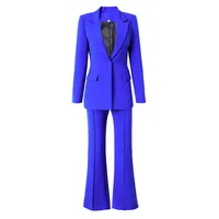 Designer Luxury Royal Blue Runway Pant Suits Long Sleeve Single Button Blazer and Straight Leg Long Pants Office Lady Formal Two Piece Sets Suit