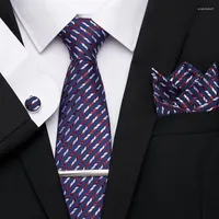 Bow Ties Silk Men Tie Hanky Clips Cufflinks Neckties Set Classic Men's Stripe Business Wedding Jacquard Woven Accessories