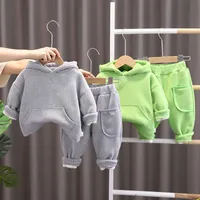 Clothing Sets Autumn new style 0-5 year old baby plush long sleeve sports suit boys and girls hooded sweater trousers two-piece set W230207