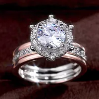 Fashion Womens Diamond Ring Romantic Zircon Shining Round Stone Wedding Bridal Jewelry Engagement Rings For Women