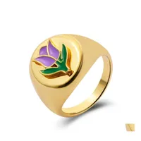 Band Rings Love Heart Yin Yang For Women Ins Gold Color Enamel Flowers Smiley Face Couple Jewelry Gift Drop Delivery Dhnsd
