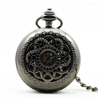 Pocket Watches Black Hollow Vintage Mechanical Watch Men Skeleton Carving Steampunk Fob Hand With Chain Necklace Women Gift