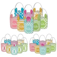 Easter cylinder Hunt Egg Basket Bags Easters Gift handbag Cotton Linen Rabbit Fluffy Tails Printed Tote Bag T9I002214