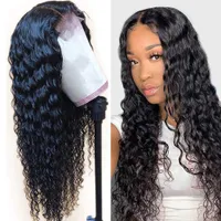 4x4 5x5 Virgin Hair Transparent Lace Closure Wig Deep Wave #1B Black 150% Density