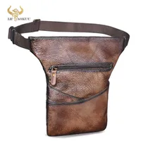 Bags Genuine Leather men's Coffee Vintage Travel Fanny Waist Belt Chest Pack Sling Bag Design Bum Phone Cigarette Case Male 3116 0206