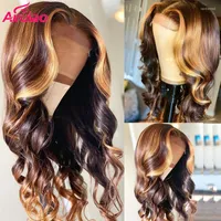 Highight Wig Honey Blonde Colored Human Hair Ombre Body Wave Lace Frontal Wigs HD Transparent Full Pre-plucked BabyHair