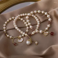 Link Bracelets Freshwater Pearl Bracelet Women Elegant Light Luxury Shell Lock Pendant Lucky Gift Girlfriend Jewelry Wholesale Pulsera
