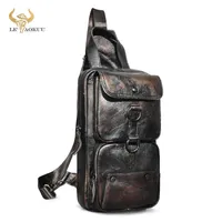 Waist s Best Quality Genuine Leather Retro Triangle Sling Chest 8" Tablet Design One Shoulder Strap Cross-body Bag For Men Male 8021 0206