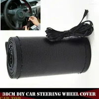Steering Wheel Covers Car Anti-Slip Cover Fiber Leather With Soft Black DIY Braid & Needles Thread Universal