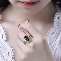 Cluster Rings Green Zircon Adjustable Ring Natural 925 Silver Vintage Crystal Women Amulets Gift Real Gemstones Jewelry Stone