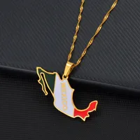 Pendant Necklaces Anniyo Mexico Map Colored Flag Necklace For Women Girls Mexican Maps Jewelry #251521Pendant