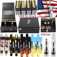 USA Newest Packaging Empty 40 Strains GLO Atomizers Extracts Vape Cartridges Oil Carts Dab Wax Pen Ceramic Coil Glass Tank Thick 510 Thread Battery Vaporizer