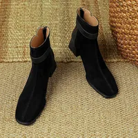 Women's English style stitching middle heel and ankle boots Autumn and winter brown Round toe thick heel bare boots women shoes high heels