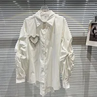 Women's Blouses Love Diamond Design Solid Color Blouse Women 2023 Spring Lapel Long Sleeve Loose Shirt Top Q89