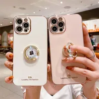 Clover Diamond Plating Ring Holder Stand Soft Case For IPhone 14 Pro 13 12 11 Pro MAX XS XR X 6 6s 7 8 Plus 12 Mini SE 20 Cover