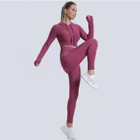 Active Sets Autumn Fitness Suit Bubble Women Seamless Hood Workout Gym Set High Waist Hip Leggings Yoga Pants For Clothing