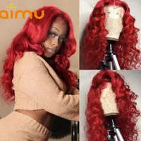 Red Color Hd Lace Front Human Hair Wig With Baby Preplucked 13x6 Frontal Wigs Deep Part Body Wave Brazilian Remy Full