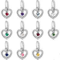 Charms New Popular 100% 925 Sterling Silver Twelve Month Birthstone Heart Eternal Charm Beads Pendant for Original Pandora Bracelet Women Jewelry 8pd C23