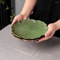 Plates Petal-shaped Ceramic Dinner Green Tableware Retro Dishes Dessert