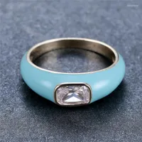 Wedding Rings White Zircon Geometric Square Ring Elegant Blue Pink Green Fashion Glue Vintage Gold Color For Women Jewelry