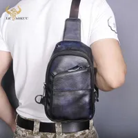 Waist s Genuine Leather Men Casual Fashion Travel Triangle Chest Sling Design 8" Tablet One Shoulder Strap Bag Daypack Male 8010 0206