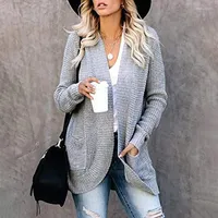 Women's Knits Vintage Long Knitted Cardigan Women V-neck Hollow Pocket Sweater 2023 Autumn Winter Sleeve Loose Coat