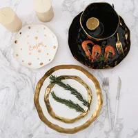 Plates Light Luxury Ceramic Plate Restaurant Desktop Western Steak Dish Simple Golden Stroke Spaghetti Kitchen Tableware