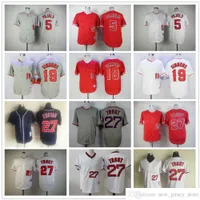 Film Mitchell et Ness baseball 27 Mike Trout Jerseys Vintage cousu 19 Andrelton Simmons 5 Albert Pujols Jersey Sport Sport Red Grey White Pullover