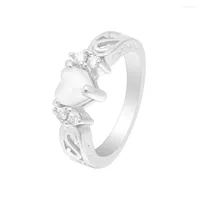 Wedding Rings Fashion Big Size For Women White Heart Opal Filled Jewelry Engagement