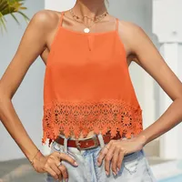 Women's Tanks Women's Sleeveless Lace Stitching Camisole 2023 Summer Super Short Sexy Sling Off Shoulder Bottoming Shirt Solid Color Top