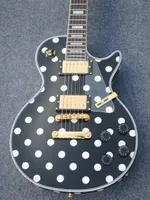 Custom electric guitar OEM with black background and white dot, mahogany body, multi-layer binding, accepts customization
