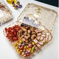 Dishes Plates Multi Grid Nordic Style Candy Box Transparent Plastic Nut Snacks Dried Fruit Biscuit Tray with Lid Family Living Room Decoration 230207