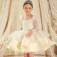 Girl Dresses Est Sparkly Ivory Flower Girls Sequin Baby Dress Square Puffy For Kids Birthday Party Pageant Gowns