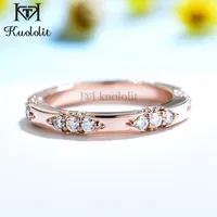 With Side Stones Kuololit Knife Edge 585 14K 10K Rose Gold Ring for Women Lacie Matching Band Engagement Promise Arrival 230207