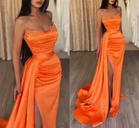 Sexy High Split Sukienka wieczorna bez ramiączek bez ramiączki Formalne sukienki Styn Satin Slit Slit Orange Raady de Soiree Vestidos de Fiast 2023