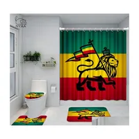 Shower Curtains Rasta Flag Painted On Wooden Bathroom Set The Lion Of Judah Wall Art Waterproof Curtain Toilet Er Mat Non Slip Rug D Dhner